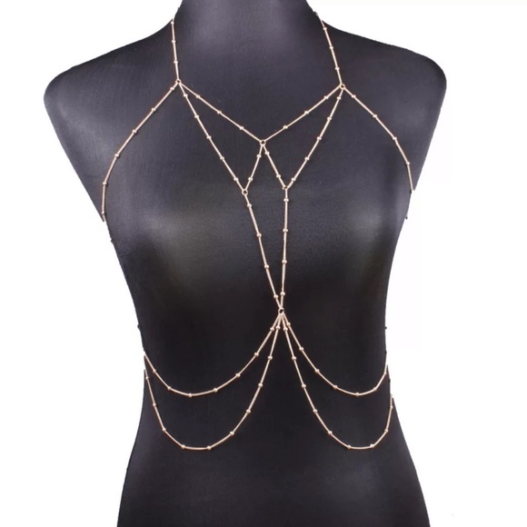 Gold Chain Layered Body Jewelry Necklace Accessory - Picture 4 of 6